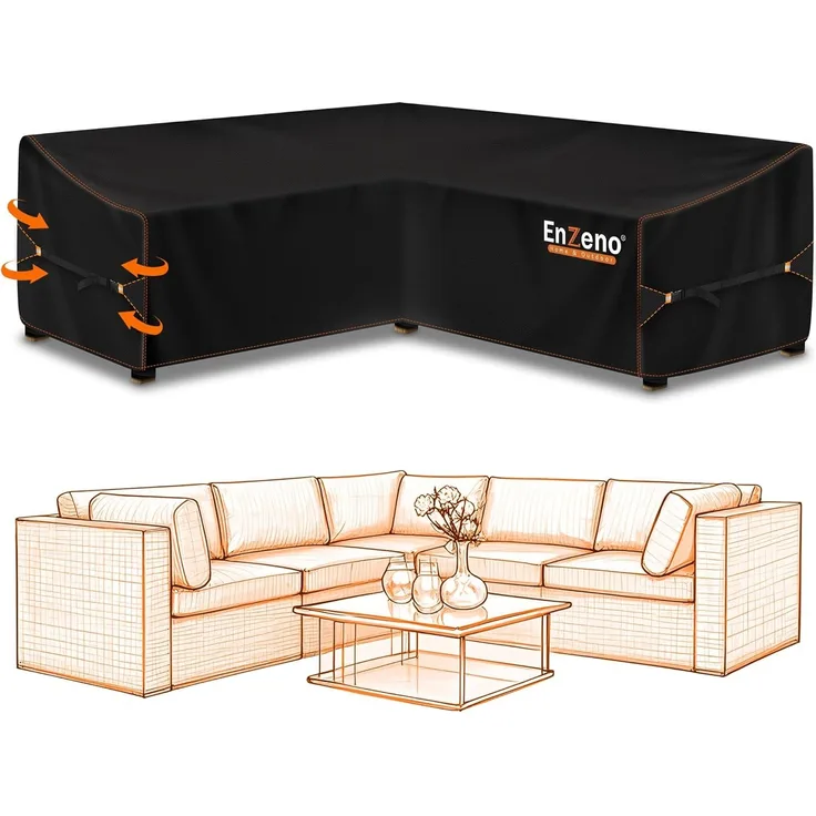 Enzeno Garten Gartenmöbel Abdeckung L-Form, Schutzhülle für Gartenmöbel, wasserdicht Winddicht, Abdeckplane für Outdoor Ecksofa Eck-Loungegruppe Loungemöbel Rechteckig Abdeckhaube (215 * 215 * 87CM)