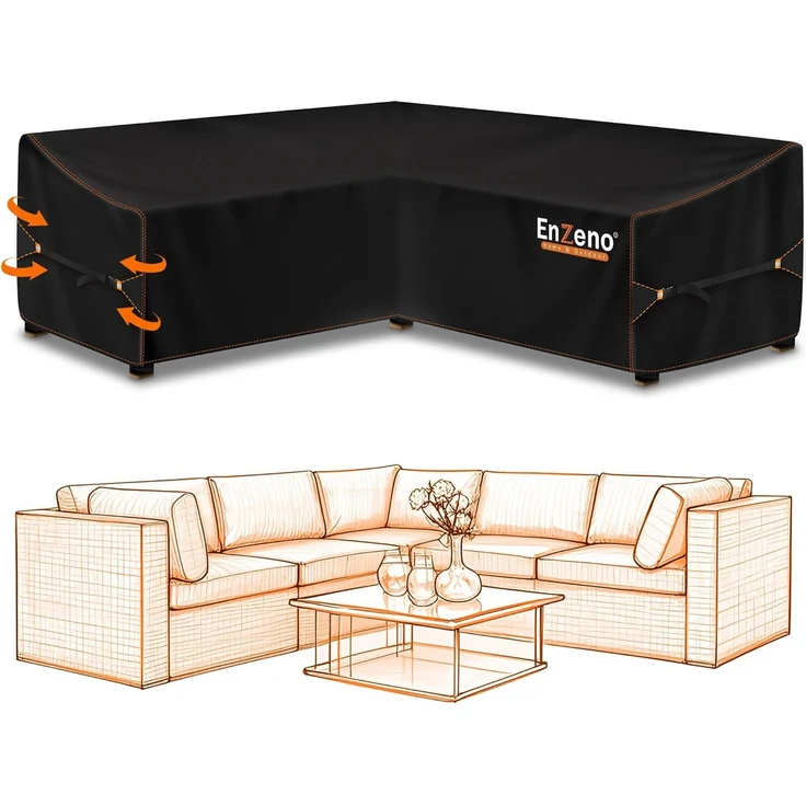 Enzeno Garten Gartenmöbel Abdeckung L-Form, Schutzhülle für Gartenmöbel, wasserdicht Winddicht, Abdeckplane für Outdoor Ecksofa Eck-Loungegruppe Loungemöbel Rechteckig Abdeckhaube (215 * 215 * 87CM) – Bild 1