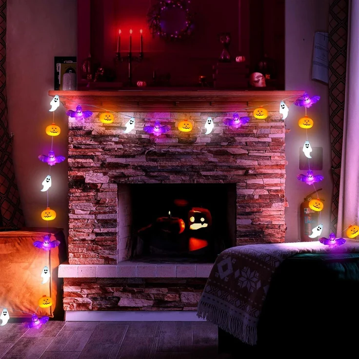 ABC Solar-Lichterkette mit Kürbis-, Fledermaus- und Geistermotiven, 1,95 m, 30 LED – Bild 3