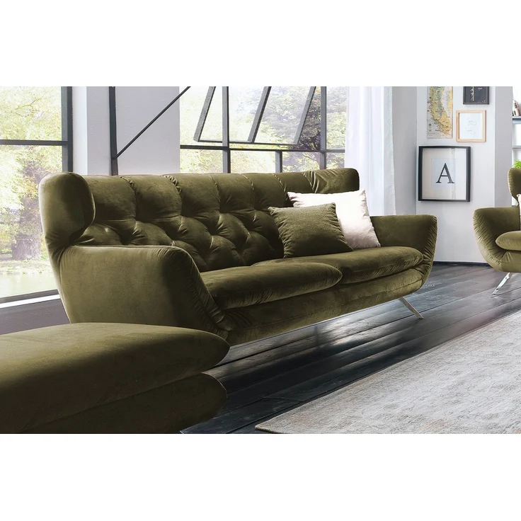 KAWOLA Sofa CHARME 3-Sitzer Velvet oliv 94 x 95 x 225 cm – Bild 2