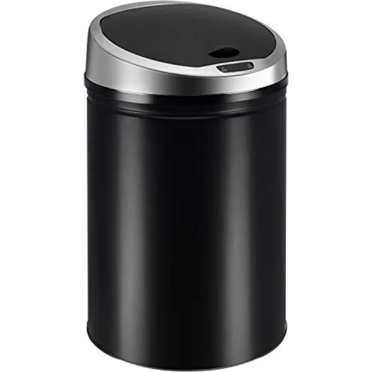 Ribelli Edelstahl Mülleimer 40 Liter - Abfalleimer mit Sensor - automatisches Öffnen und Schließen - Klemmring für Müllbeutel - Abnehmbarer Deckel - mit LED-Funktionsanzeige (schwarz) – Bild 1