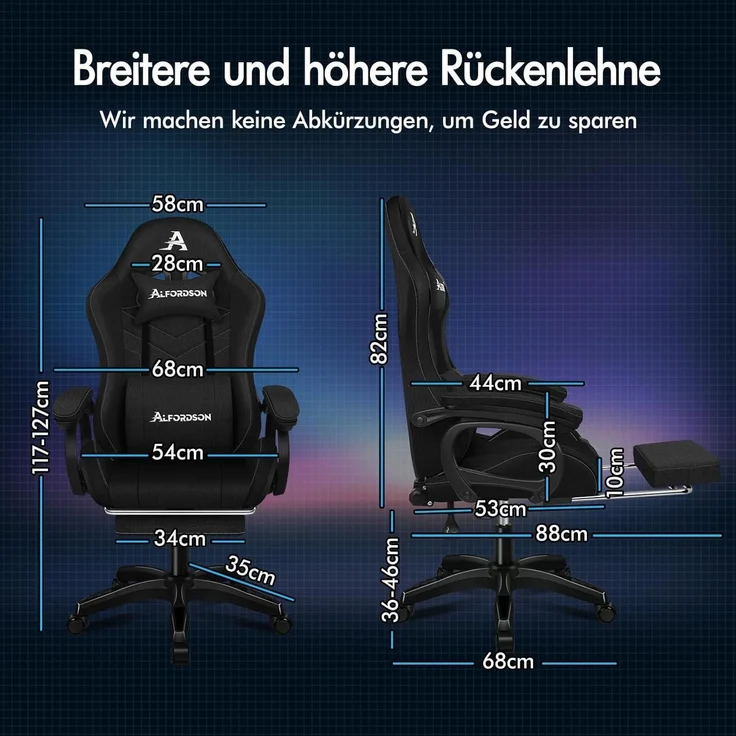 ALFORDSON Gaming Stuhl mit Massage RGB LED-Licht Ergonomisch Bürostuhl Schwarzes – Bild 2