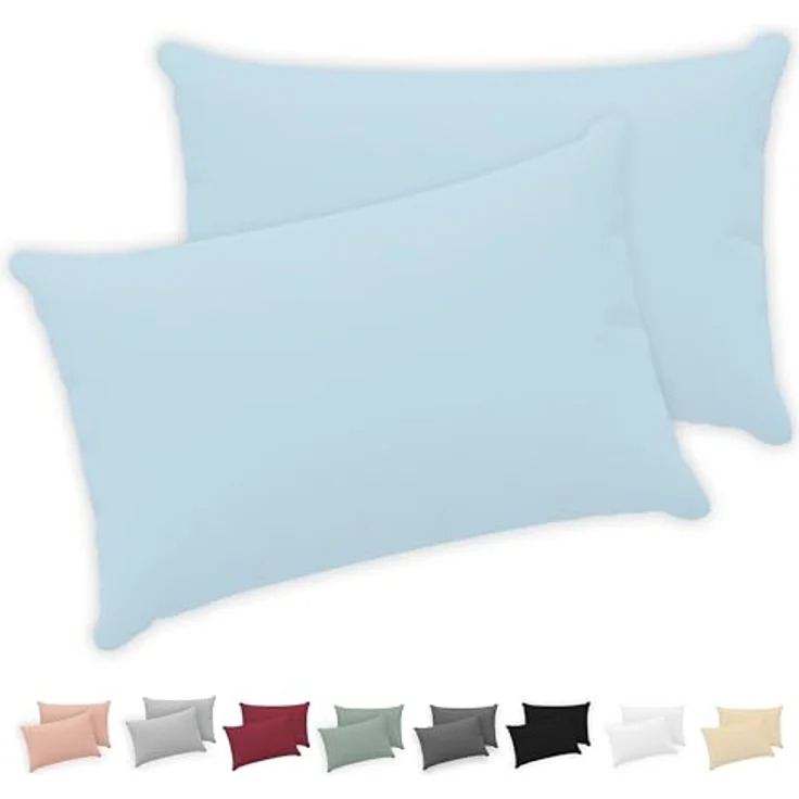 Twinzen® Kissenbezug 30x50 (2er-Set) - 100% Jersey Baumwolle 150 GSM Kissenbezüge - Blau - Für Kissenbezüge 30x50 cm - Kissenhülle - Kissenbezug mit Reißverschluss - Oeko-Tex Zertifiziert – Bild 1