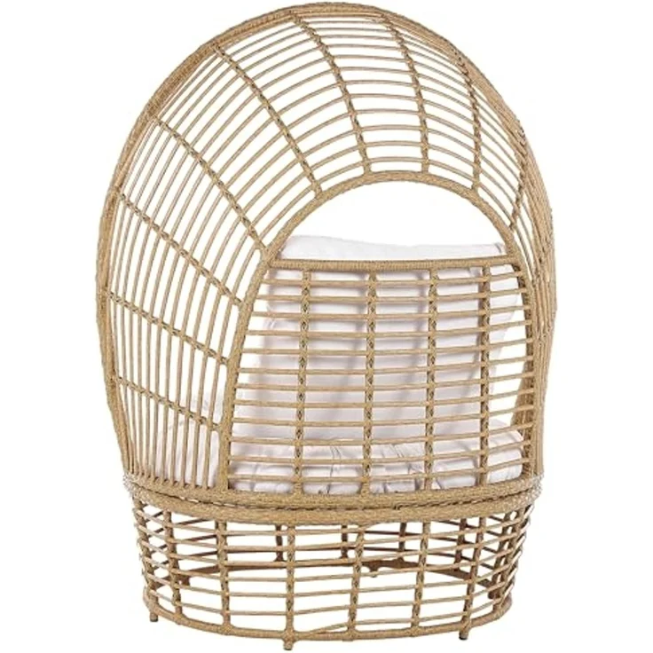 Beliani 'LIDO' Sonneninsel mit Kissen, Rattan natur / weiß, 109x83x150 cm – Bild 6