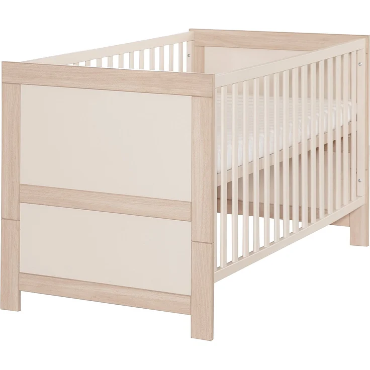 roba Babybett Momo 70 x 140 cm - Mitwachsendes Gitterbett - Höhenverstellbar - Umbaubar zum Juniorbett - Holz cashmere lackiert / Dekor Tristan Eiche – Bild 1