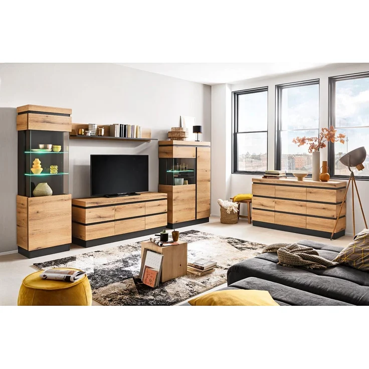 Wohnwand >Corte< (3-teilig) in Coast Evoke Eiche Dekor - 222x201x45 (BxHxT) – Bild 7