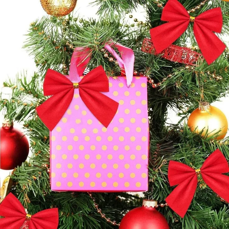 96 Rote Weihnachtsschleifen 6cm, Festliche Geschenkschleifen für Weihnachten – Bild 5
