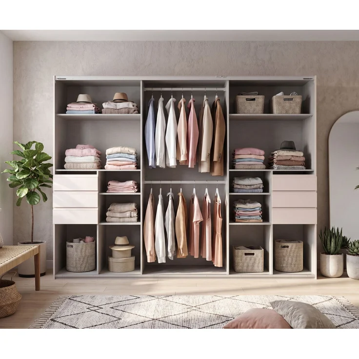 Schwebetürenschrank Kleiderschrank 3-trg 273cm Beige Grau Glasfront Passepartout – Bild 8
