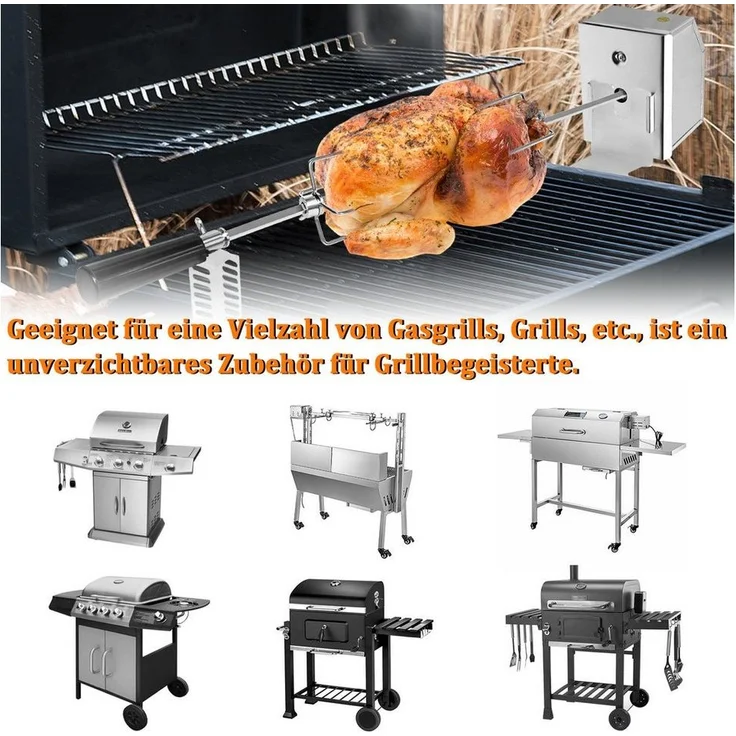 FIVMEN Grillspieß Edelstahl Spieß Set 107cm BBQ Fleischklammer mit Motor Drehspieß (Fleischnadeln, 2-St) – Bild 2