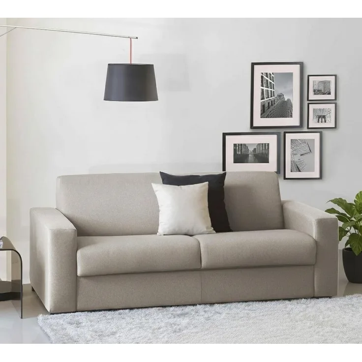 Talamo Italia - 2-Sitzer festes Sofa Marzia, Wohnzimmersofa aus gepolstertem Stoff mit schmalen Armlehnen, 100 % Made in Italy, cm 180x95h90, Taupe