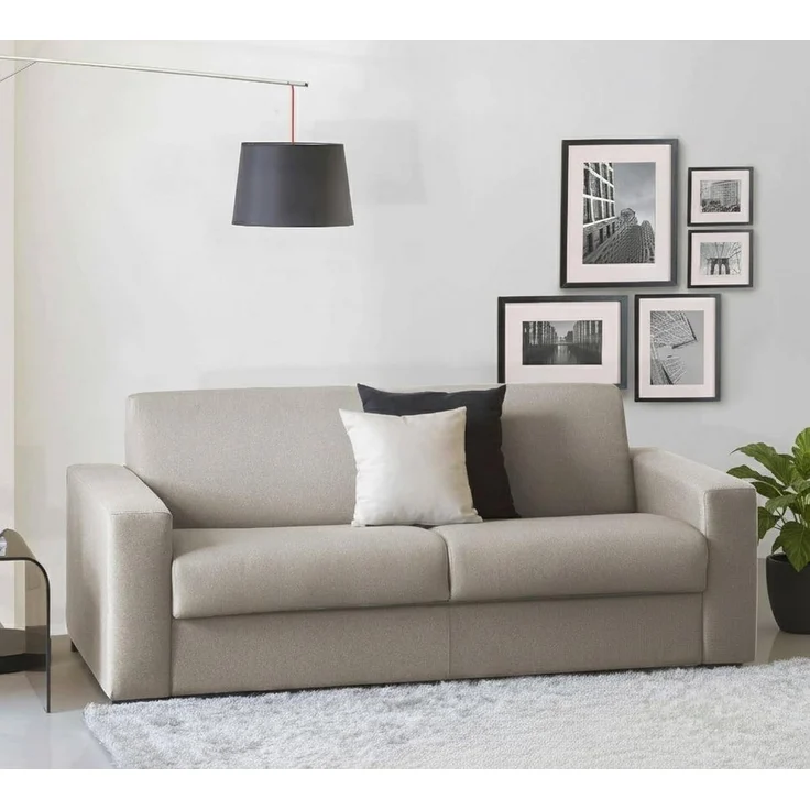 Talamo Italia - 2-Sitzer festes Sofa Marzia, Wohnzimmersofa aus gepolstertem Stoff mit schmalen Armlehnen, 100 % Made in Italy, cm 180x95h90, Taupe – Bild 1