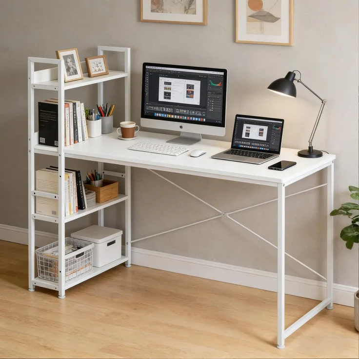 DUMOS Schreibtisch Computertisch Bürotisch mit Kopfhörer Halter und Aufbewahrungstasche Kleiner Schreibtisch Arbeitszimmer Holz PC Tisch Officetisch für Home Office