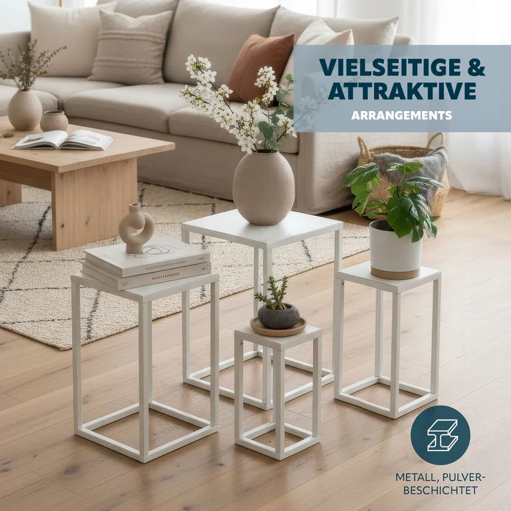 Blumenhocker 4er-Set, Metall-Blumenständer, Blumensäule weiß – Bild 2