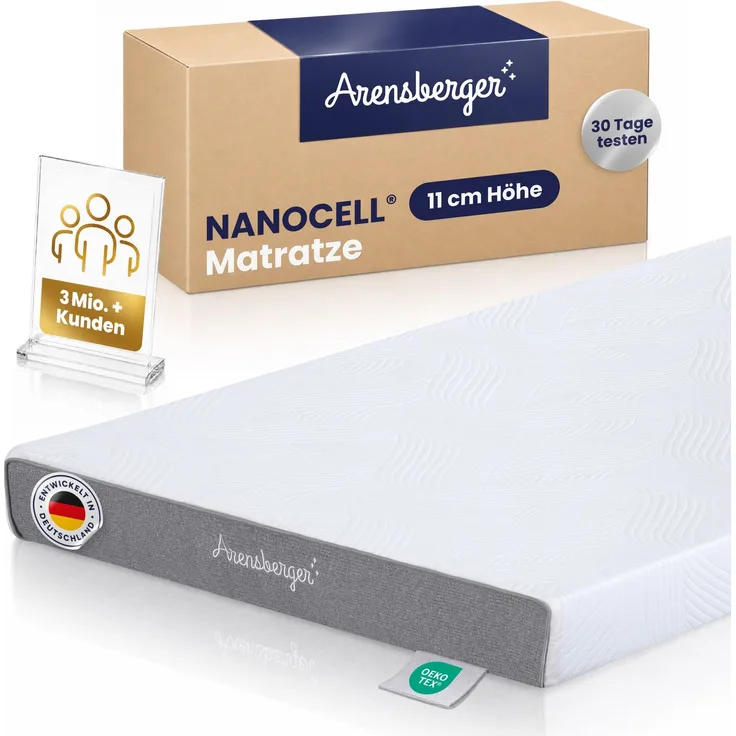 ARENSBERGER LINA, Gelschaum Matratze 140x200 cm – 11 cm NANOCELL® Gel-Schaum – H3 Härtegrad – Atmungsaktiv – Abnehmbarer Bezug 240g/m²