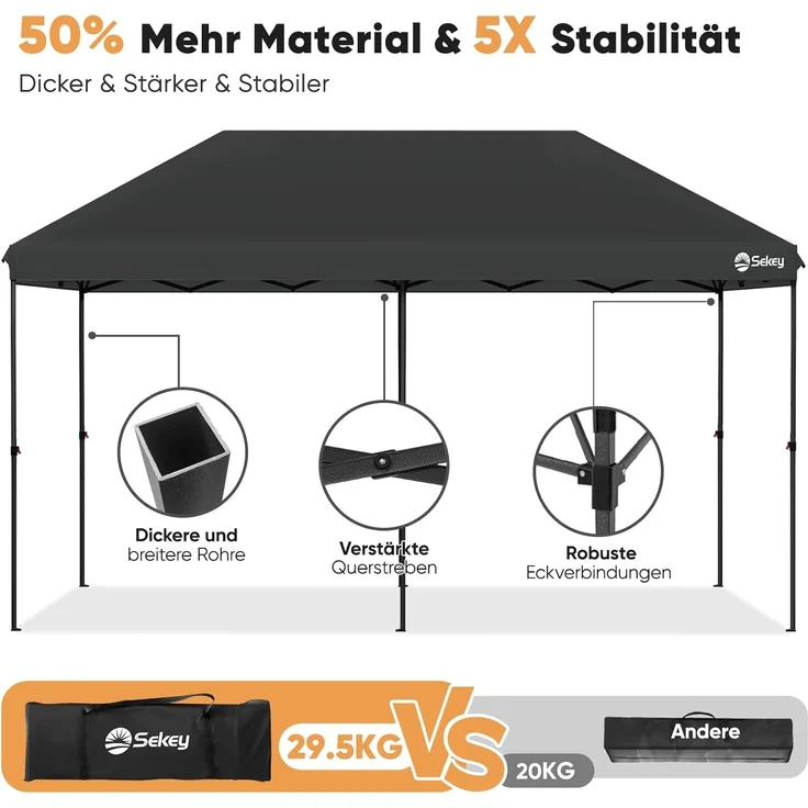 Sekey One-Touch Pop Up Pavillon 3×6, grau – Bild 3