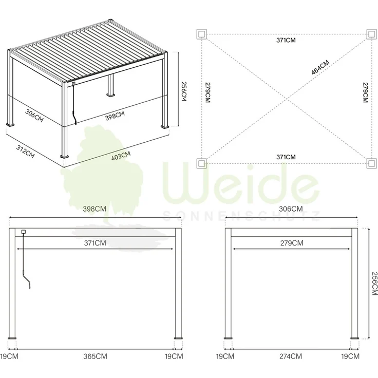 Weide Deluxe Plus Pergola Voll-Aluminium 3x4m mit Lamellendach freistehend anthrazit – Bild 7