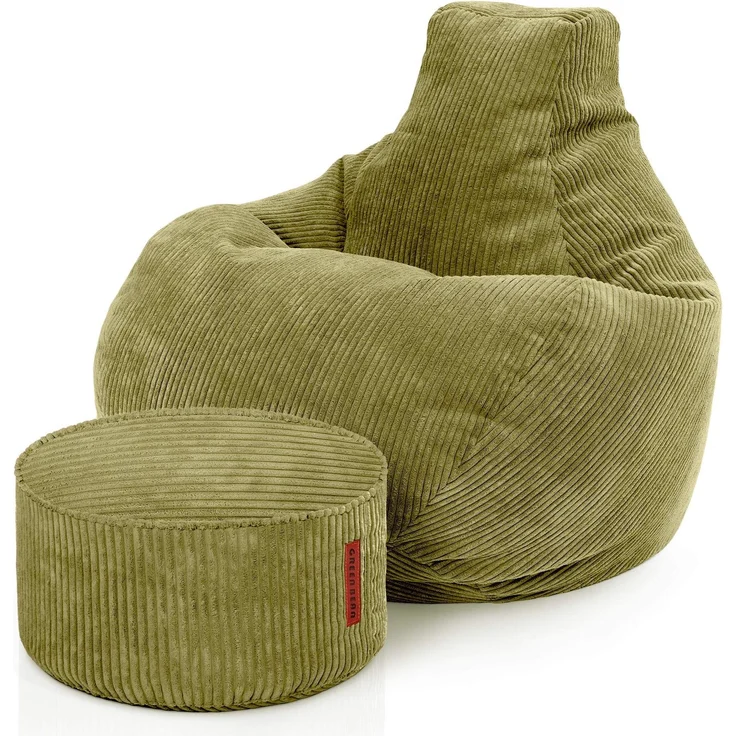 Green Bean® Sitzsack mit Hocker aus Cord - Sitzsäcke für das Wohnzimmer, Schlafzimmer, Sitzsack-Sessel für Erwachsene Grün – Bild 1