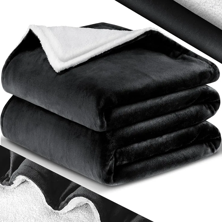 Kesser® Fleecedecke, Sherpa / Flanell, Schwarz, 220x240 cm