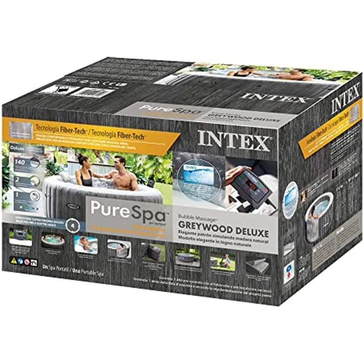 Intex Greywood Deluxe Purespa Whirlpool, für bis zu 4 Personen, 795 Liter, HWT-System, Holzoptik, graue Ausführung – Bild 8