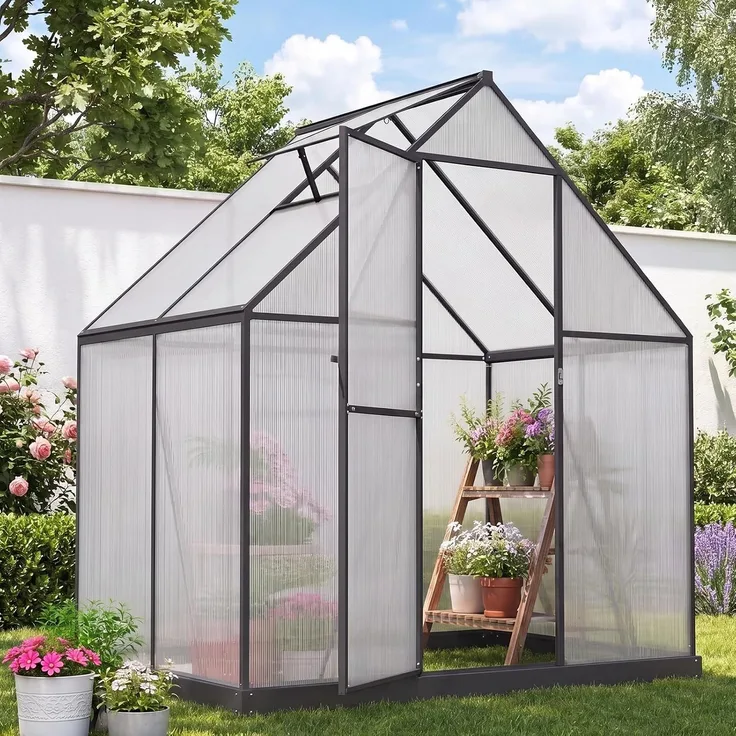 Aoxun Aluminium Gewächshaus mit Fundamentrahmen | Mehrere Ausführungen | 175Lx113Wx195Hcm | 4mm Polycarbonat Hohlkammerplatten | rostfrei, wetterfest & temperaturbeständig,Weiß