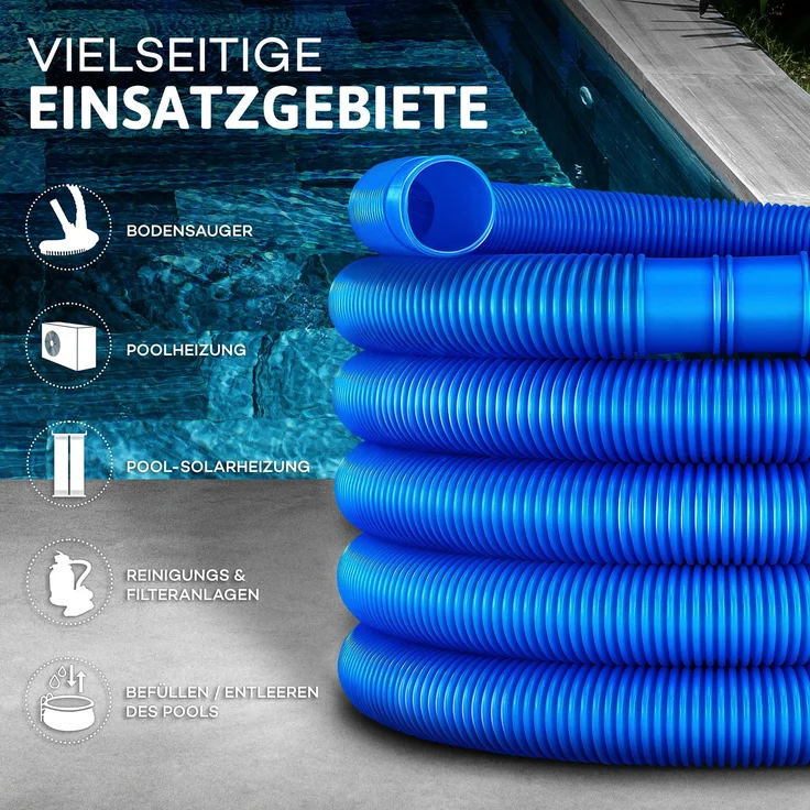 tillvex Poolschlauch Made in Germany | Schwimmbadschlauch mit Muffen | Solarschlauch für Pool und Schwimmbecken | Saugschlauch | Pumpenschlauch | flexibler Wasserschlauch (Blau, 20m / 38mm) – Bild 2