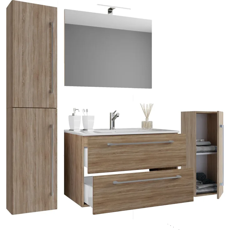 Badinos Bad Möbel Set Waschbecken Unterschrank Wandspiegel Badezimmer Waschtisch