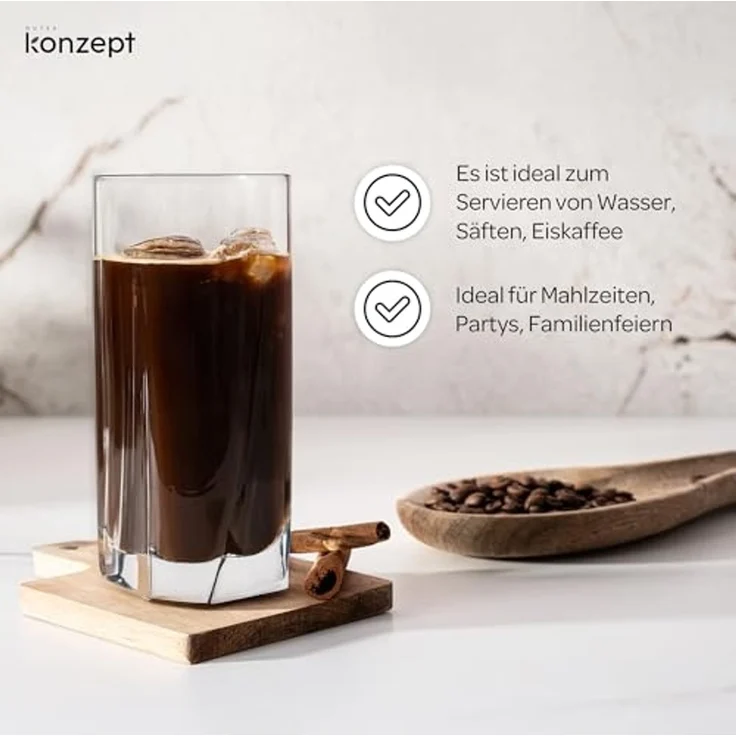 KONZEPT Gläser-Set 6 teilig/12 teilig, Longdrinkgläser, groß-280ml, 12-tlg, sicheres,Klares Glas ohne Mängel, Robust und langlebig – Bild 2