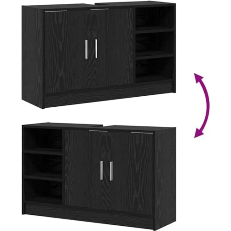 vidaXL Badezimmerschrank mit Tür Schwarz Eichen-Optik 90 x 29 x 55 cm 869211 – Bild 5