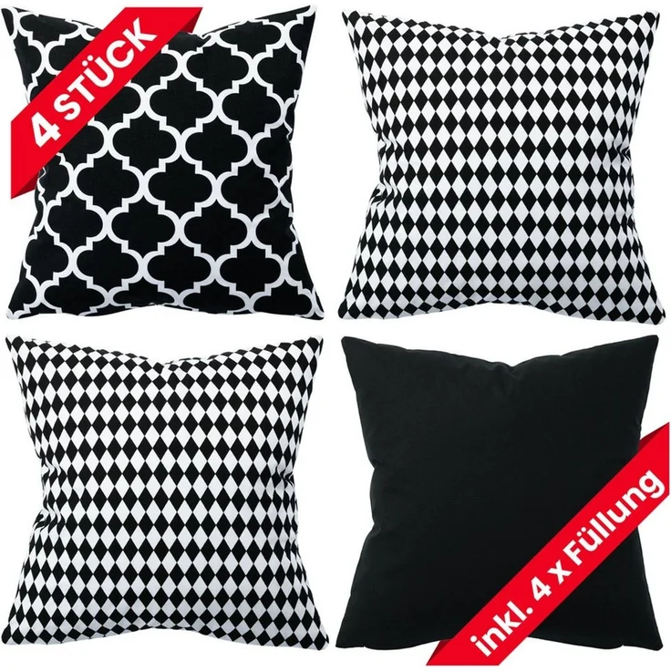 Amilian Dekokissen 4er Set - Dekokissen mit Füllung - 40x40 cm - Deko Kissen – Bild 1