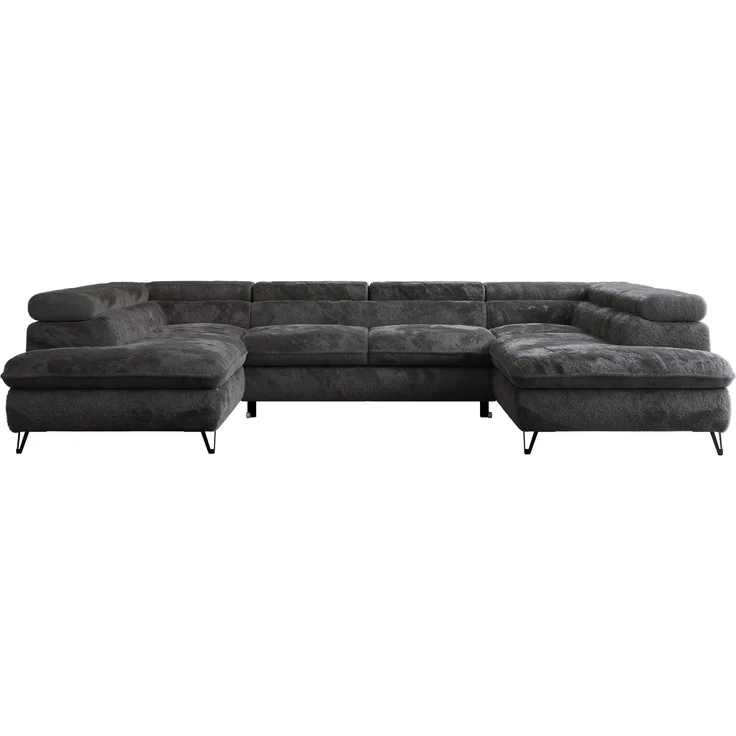 Ecksofa U-Form, mit Bettkasten, Bettfunktion und Einstellbare Kopfstützen, Sofa big XXL - PETER U - Dunkelgrau Plüsch – Bild 6