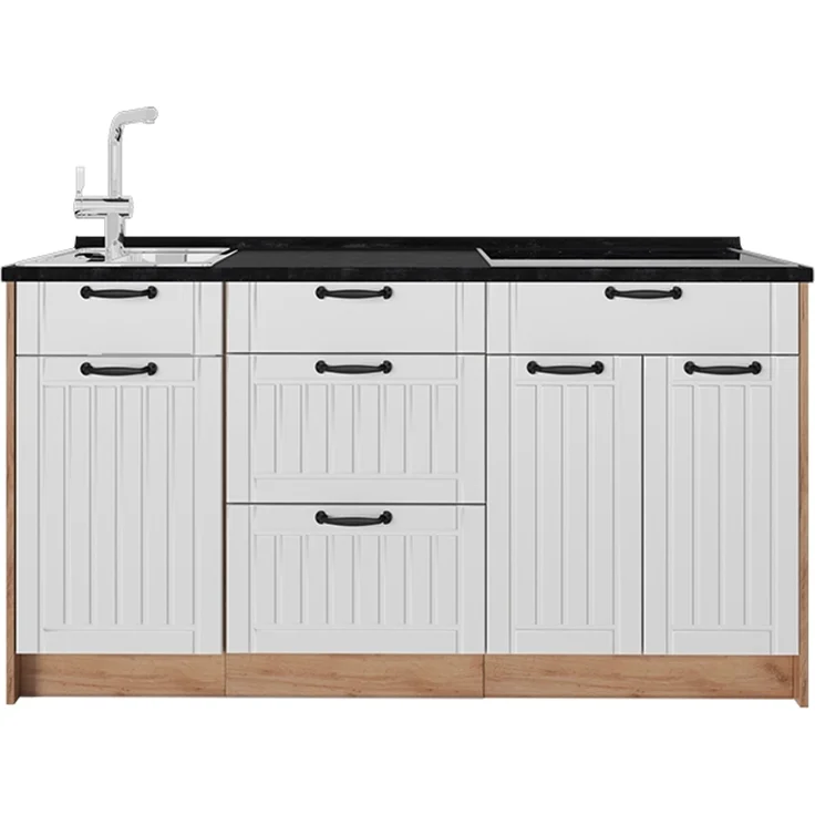 Küchenblock Fame-Line Weiß Landhaus/Goldkraft Eiche 150 cm ohne Arbeitsplatte Vicco – Bild 1
