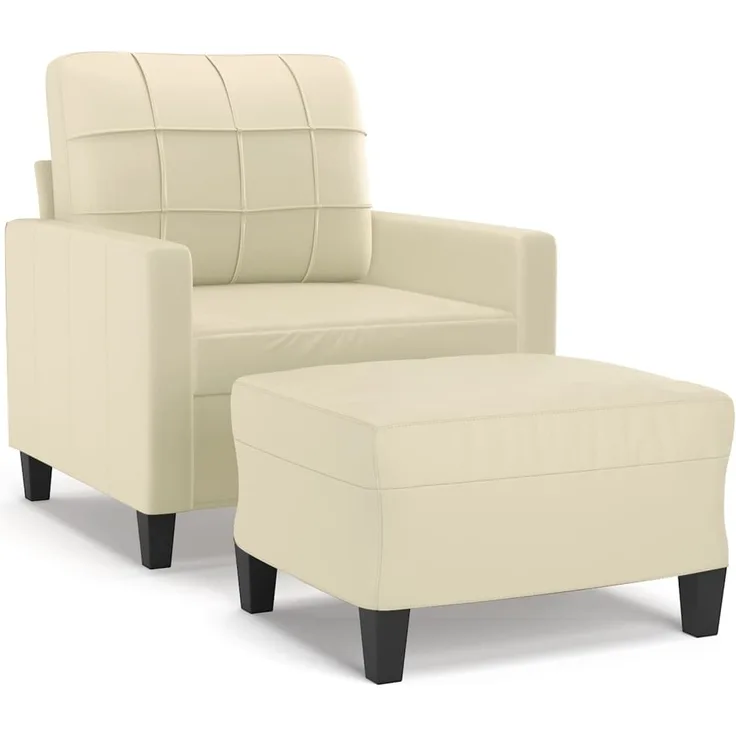 vidaXL Sessel mit Hocker Creme 60 cm Kunstleder 3201010