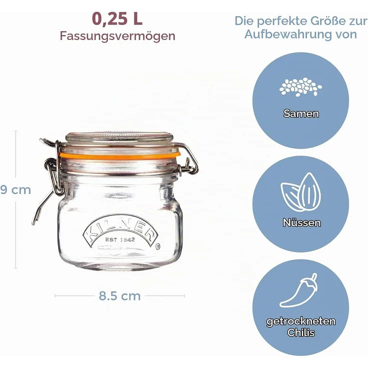 Kilner Einmachglas mit Bügelverschluss 250 ml quadratisch, Luftdichtes Vorratsglas mit Edelstahlbügel und Dichtung, Perfekt zum Einmachen, Konservieren und Lagern, spülmaschinengeeignet – Bild 6