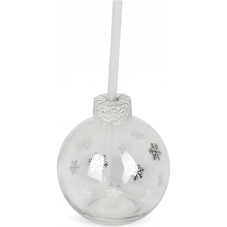 BURI Trinkglas Christbaumkugel 400ml 8er Set aus Glas mit 19cm Strohhalm Weihnachten Winter Advent Getränkegläser Party Xmas Kugelglas Festliche Deko – Bild 3