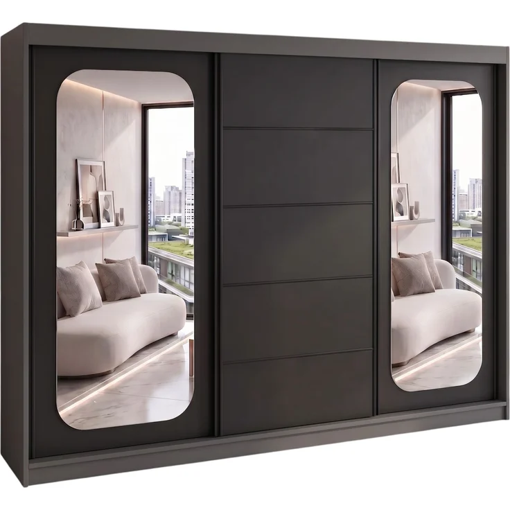 BELANO Schwebetürenschrank 200 cm mit Spiegel – Kleiderschrank mit Schiebetüren, Innenausstattung: Comfort – Bild 1