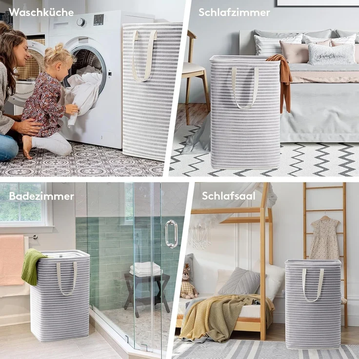 Lifewit 75L Groß Wäschekorb Organizer mit erweitertem Griff, Faltbarer Wäschesammler Wäschebox Aufbewahrungskorb, Tragbar Wäschesortierer für Wäsche, Kleidung, Decken, Kissen, Wäschekörbe, Grau – Bild 6