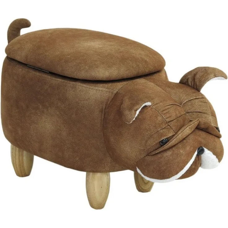 SVITA ANIMAL STORAGE Kinderhocker Hocker mit Stauraum gepolstert Hund Mops braun