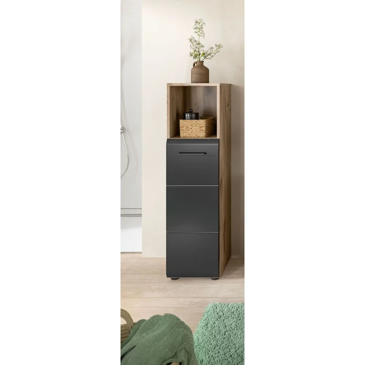 Standschrank hoch (B/H/T: 30x110x30 cm) in schwarz matt und Nox Oak Nachbildung – Bild 6