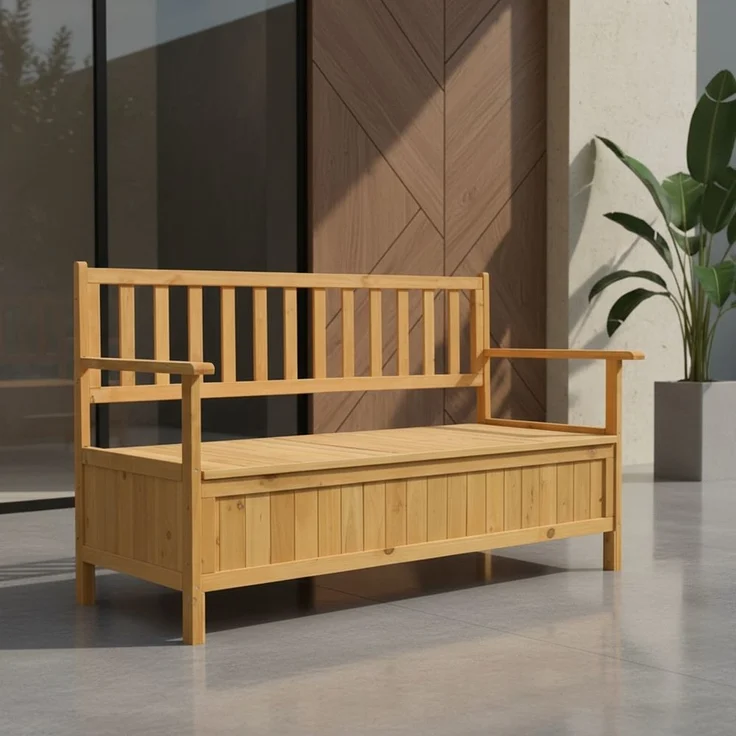 Gartentruhe Sitzbank Braun Holzbox Auflagenkiste Aufbewahrung Terrasse Outdoor – Bild 1