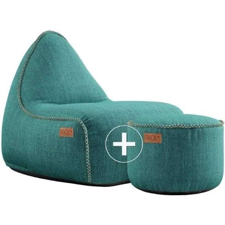 RETROit Cobana Outdoor Sitzsack Loungsessel mit Hocker – Sparset petrol melliert