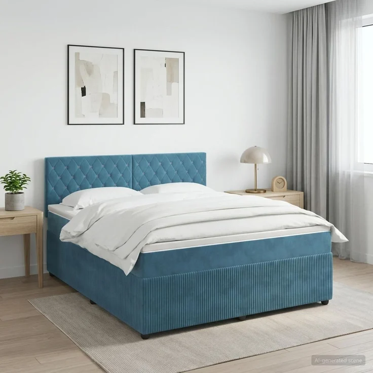 vidaXL Boxspringbett mit Matratze Dunkelblau 180 x 200 cm Samt 3451725 – Bild 1