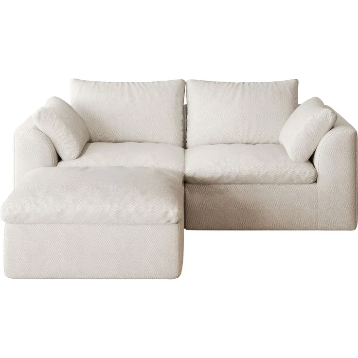 Ecksofa 180 cm für 3 Personen – komprimiertes Sofa mit Leinenbezug in Beigeweiß – Bild 6