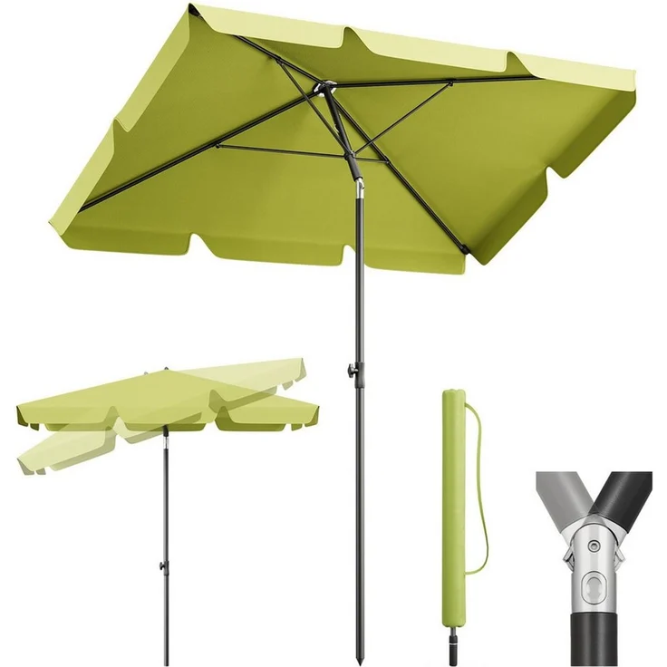 Sekey Sonnenschirm 200x125 cm Balkonschirm Rechteckig Sonnenschirm mit Schutzhülle, LxB: 200x125 cm, Abknickbar, Sonnenschutz UV50+, Marktschirm für Terrasse, Garten – Bild 1