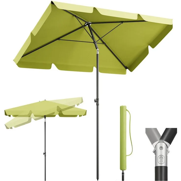 Sekey Sonnenschirm 200x125 cm Balkonschirm Rechteckig Sonnenschirm mit Schutzhülle, LxB: 200x125 cm, Abknickbar, Sonnenschutz UV50+, Marktschirm für Terrasse, Garten