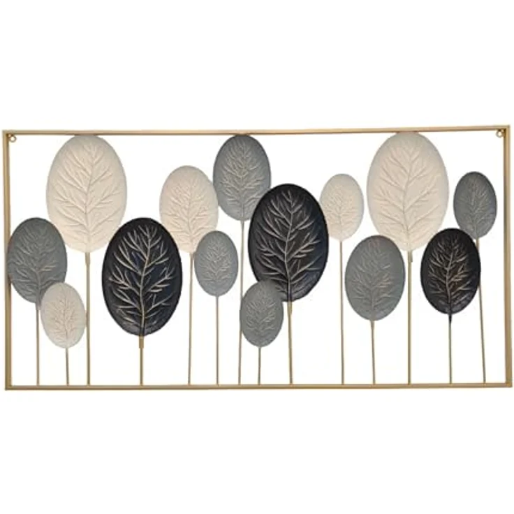 3D Wandbild "Blätter" aus Metall in schwarz / weiß, 136x70 cm, Wanddeko, Wandschmuck – Bild 5