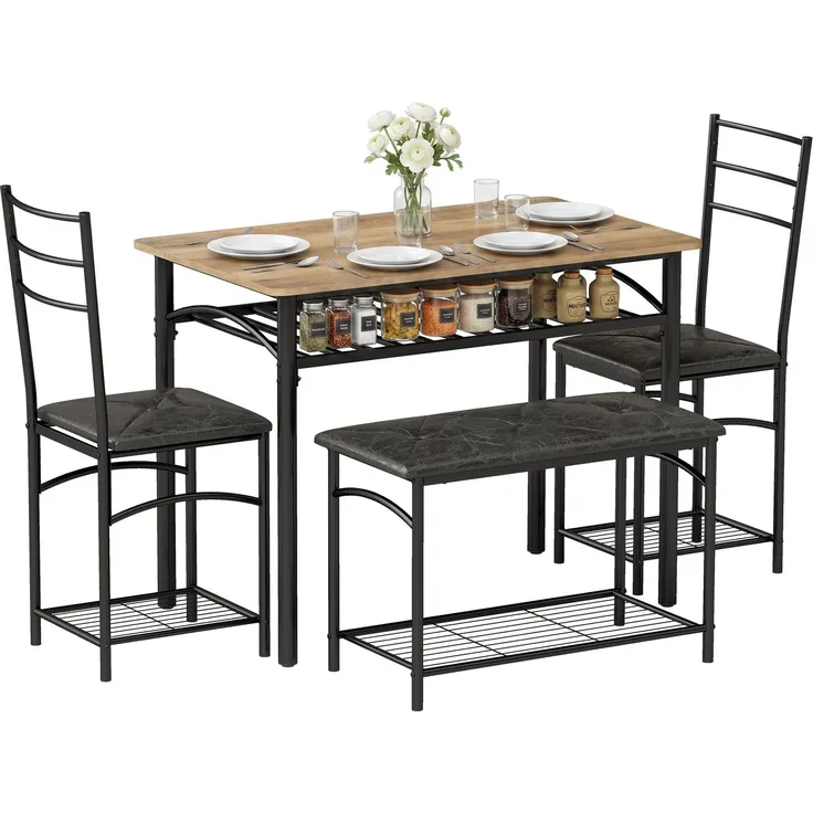 MELAYR, 4-teiliges Essgruppen-Set, 100 x 60 x 76.3 cm, Rustikal-Braun