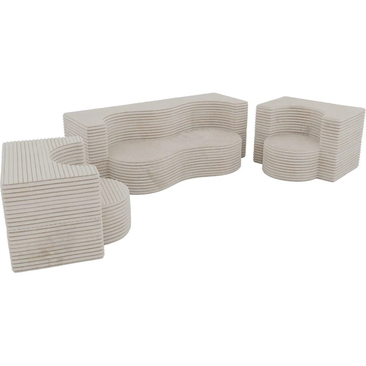 Polstermöbel-Set SANOA, Sofa mit 2 Sesseln, Schlaffunktion, Ausklappbares Sofa, 3-teiliges, Schaumstoffkern - Beige Cord – Bild 9