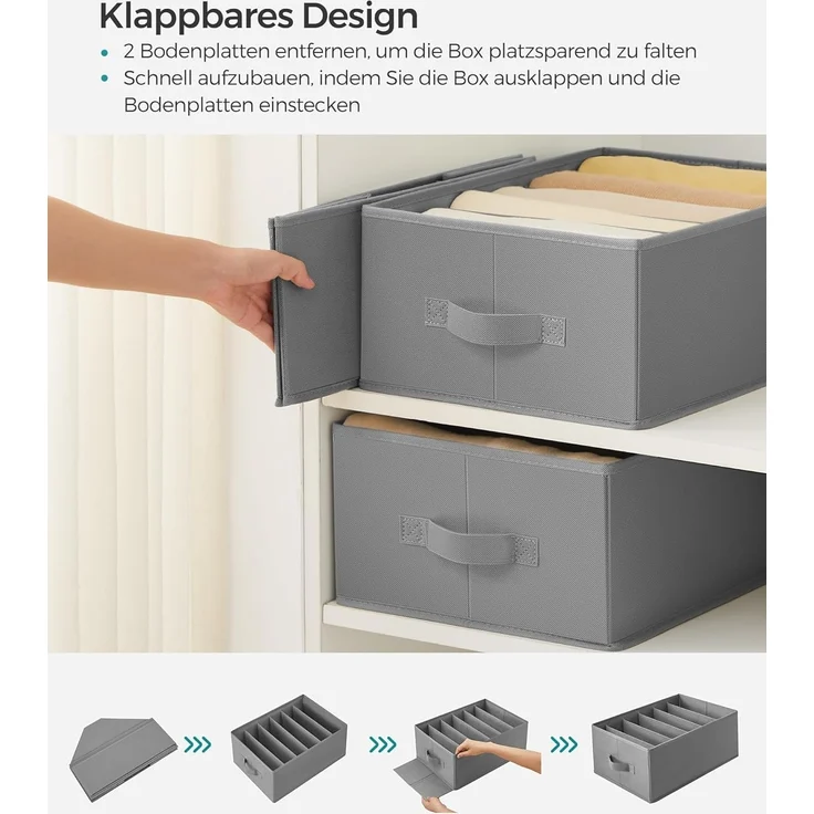 SONGMICS Kleiderschrank-Organizer 4er Set, Aufbewahrungsbox 6 Fächer, Schubladen-Ordnungssystem, Ordnungsboxen faltbar, 42 x 30 x 17 cm, für Hosen, Kleidung, taubengrau RUSDE009G04 – Bild 5