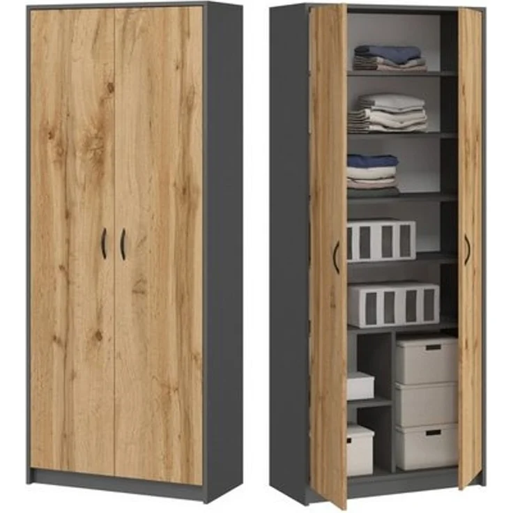 Home Collective Mehrzweckschrank Kleiderschrank Regal 74cm breit 180cm hoch Aktenschrank mit sechs Einlegeböden und Extra-Fach, Haushaltsschrank in grau – Bild 4