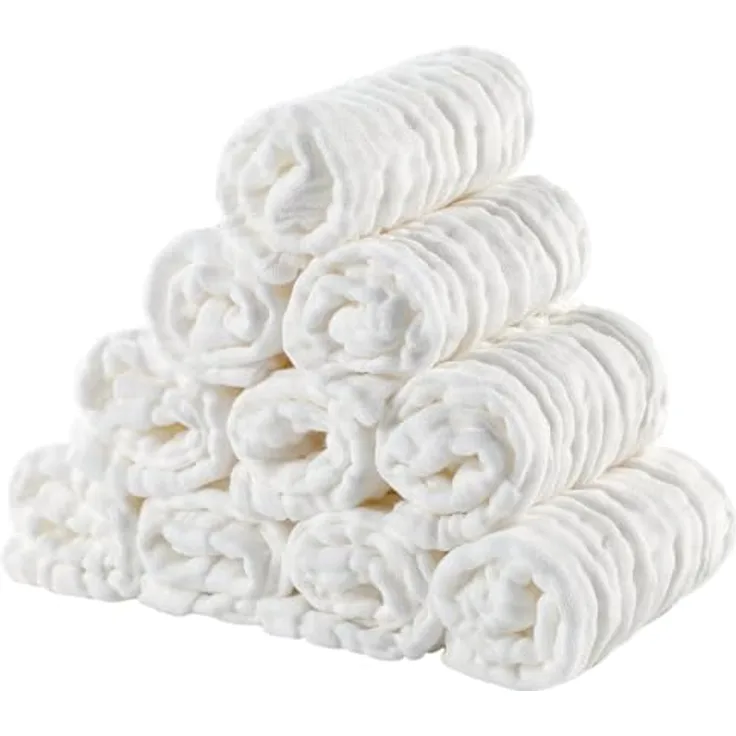 EXTSUD Baby Waschlappen, 10er Musselin Spucktücher Baby 25x25cm Mulltücher Baumwolle Moltontücher Handtücher Weiche Gesichtstücher Neugeborene Baby Wipes(Weiß)
